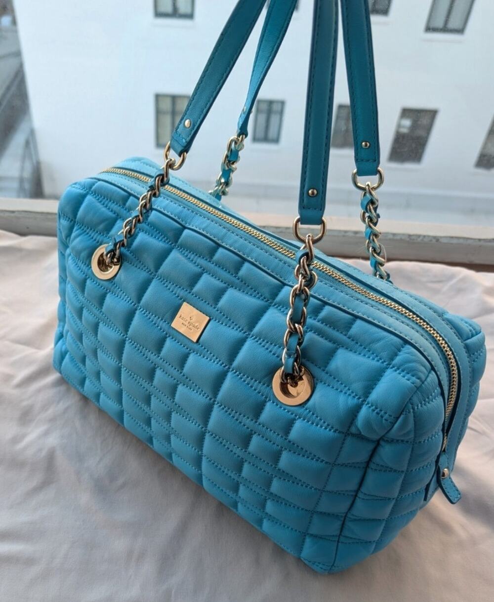 Kate Spade Gold Coast Maryanne quilted leather Maxie bag turquoise blue